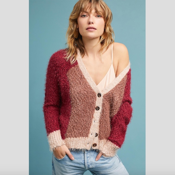 Anthropologie Sweaters | Anthropologie Colorblock Eyelash Cardigan | Color: Pink/Red | Size: S | Ohmycouture's Closet